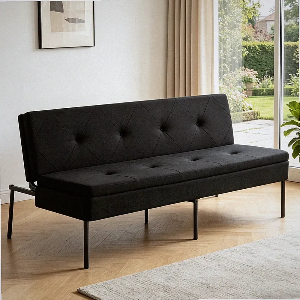 63.39'' Modern Convertible Futon Sofa Bed, 5-Position Adjustable, Black