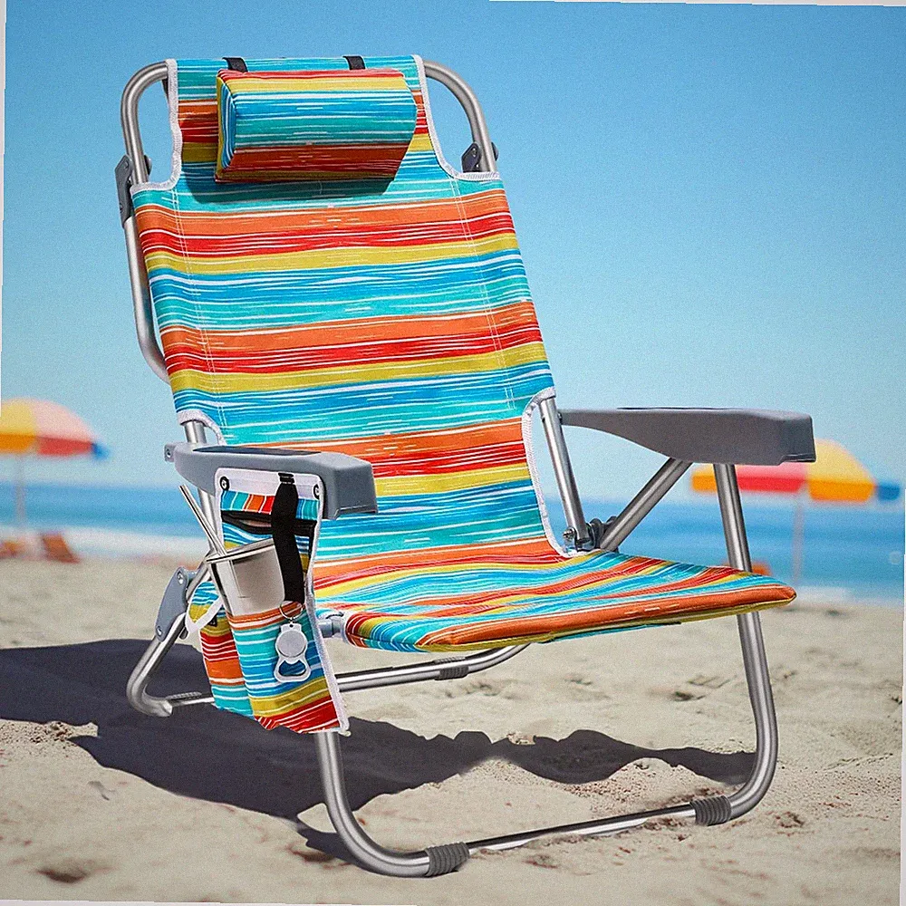 Backpack Beach Chair for Adults Portable, Lay Flat Reclining Beach Chair with...