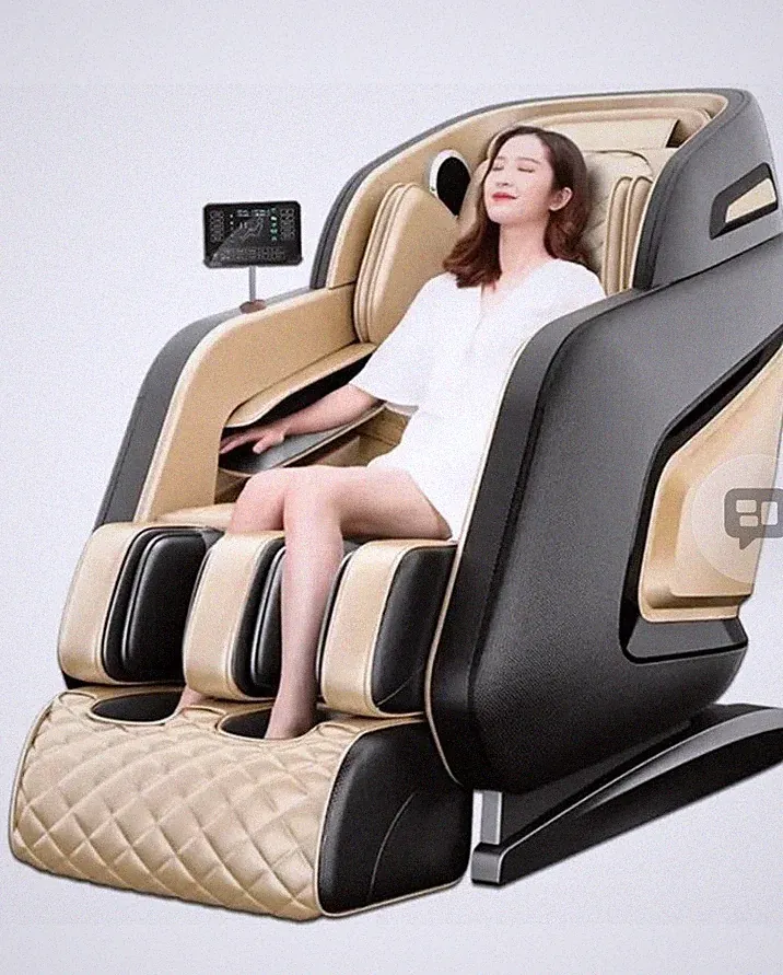 Beige and Black Faux Leather Electric Massage Chair Reclining Massage