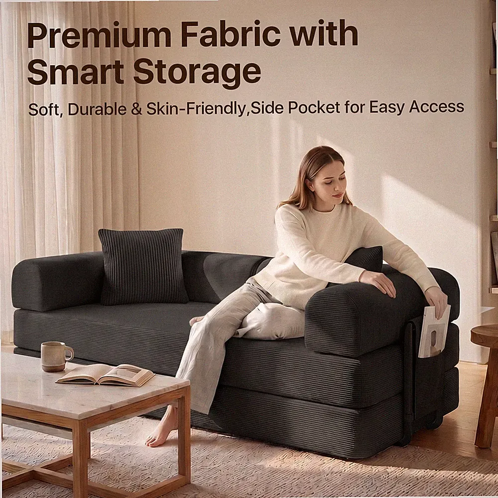 Convertible Couch Sofa Bed Sleeper Pull-Out Couch W/ Pockets & Support & Pillows