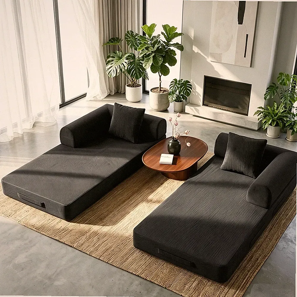 Corduroy Folding Sofa Bed Lazy Boneless Convertible Couch Sleeper Sofa Chair New