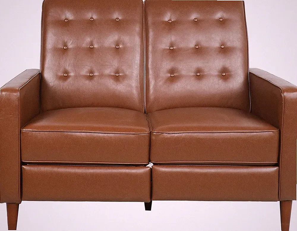 Denision Faux Leather Pushback Recliner Loveseat - Cognac & Espresso