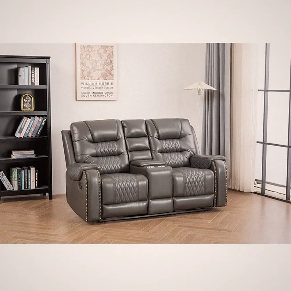 Ilyiano Two Tone Faux Leather Livingroom Reclining Loveseat In Gray