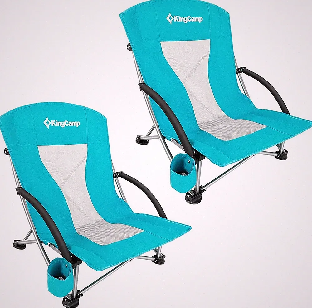 Low Beach Chair, High Back Folding Camping Chair for Adults, Oversized Breathabl