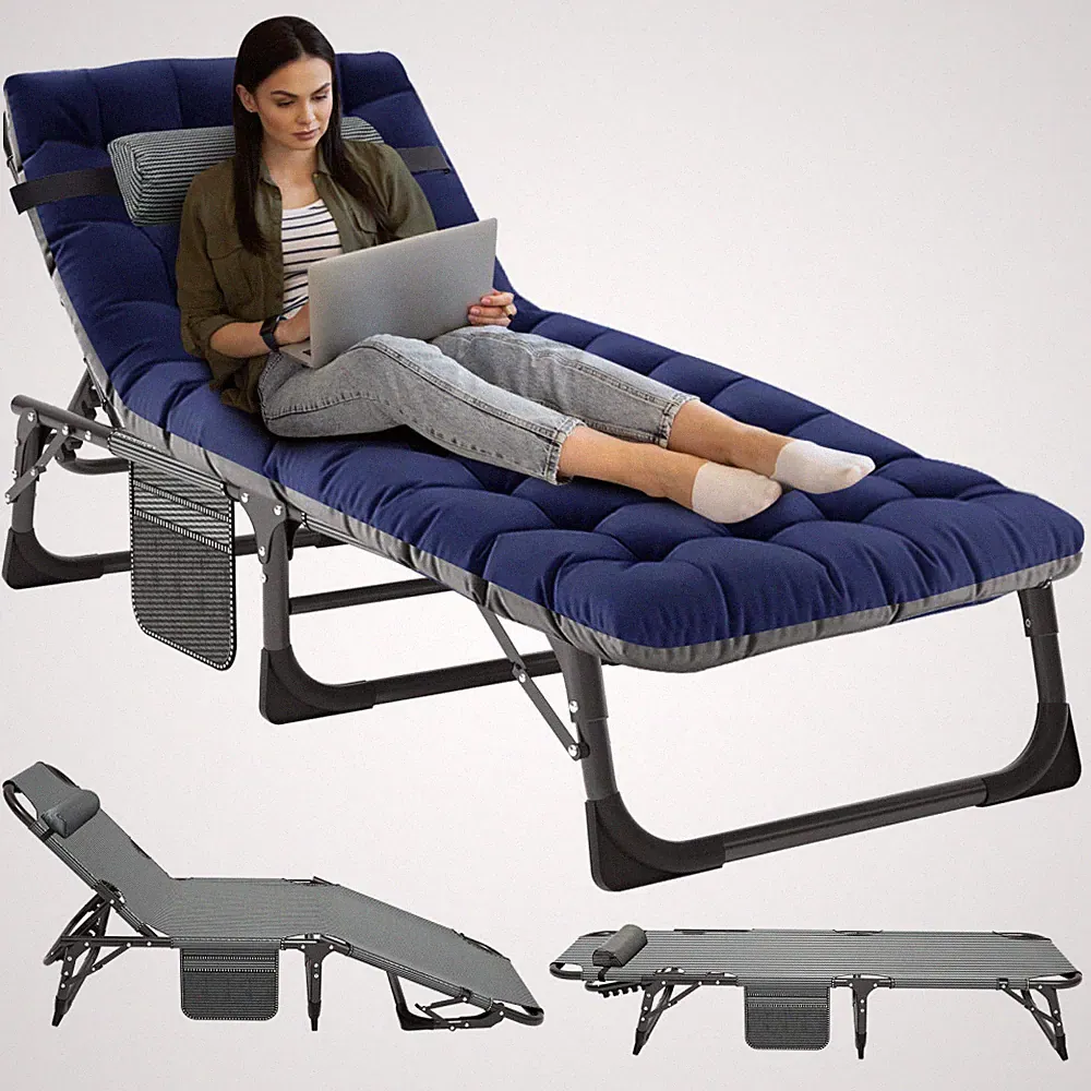 MOPHOTO Adjustable Reclining Patio Lounge Chair Adults Folding Cot W/ Mattress