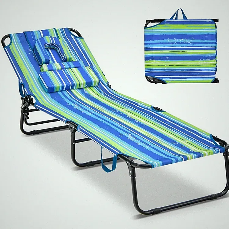 Outdoor Folding Reclining Beach Sun Patio Chaise Lounge Chair Pool W/ Face Hole