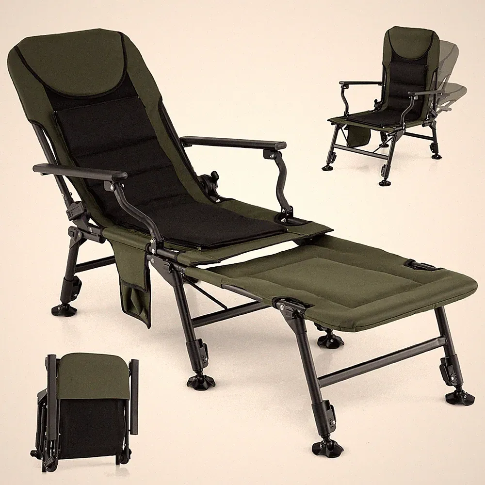 Oversized Foldable Fishing Chair for Adults Camping Chair w/ Detachable Footrest