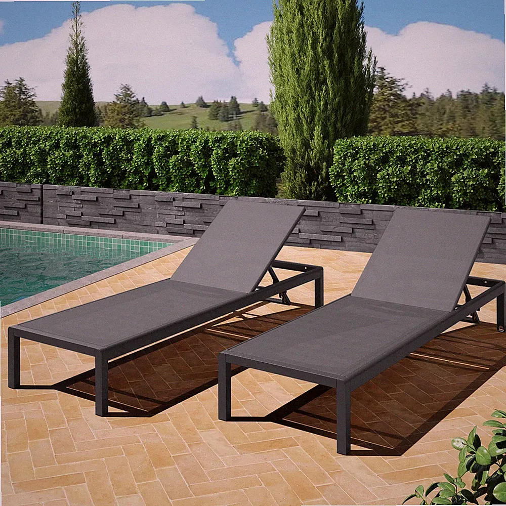 Patio Lounge Chairs Sling Chaise Lounges Recliner Adjustable Back, Set of 2