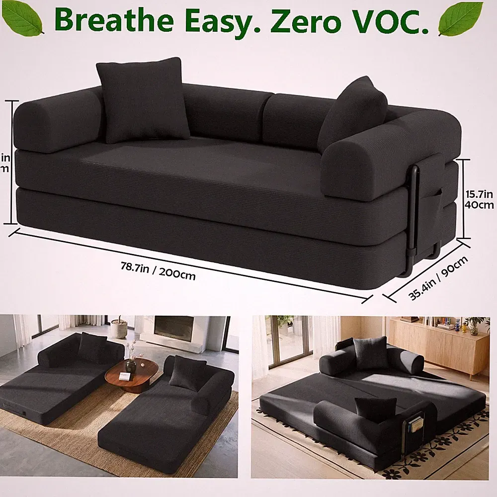 Sofa Bed Couch Sleeper Convertible Pull-Out Bed Couch With Side Pockets Washable