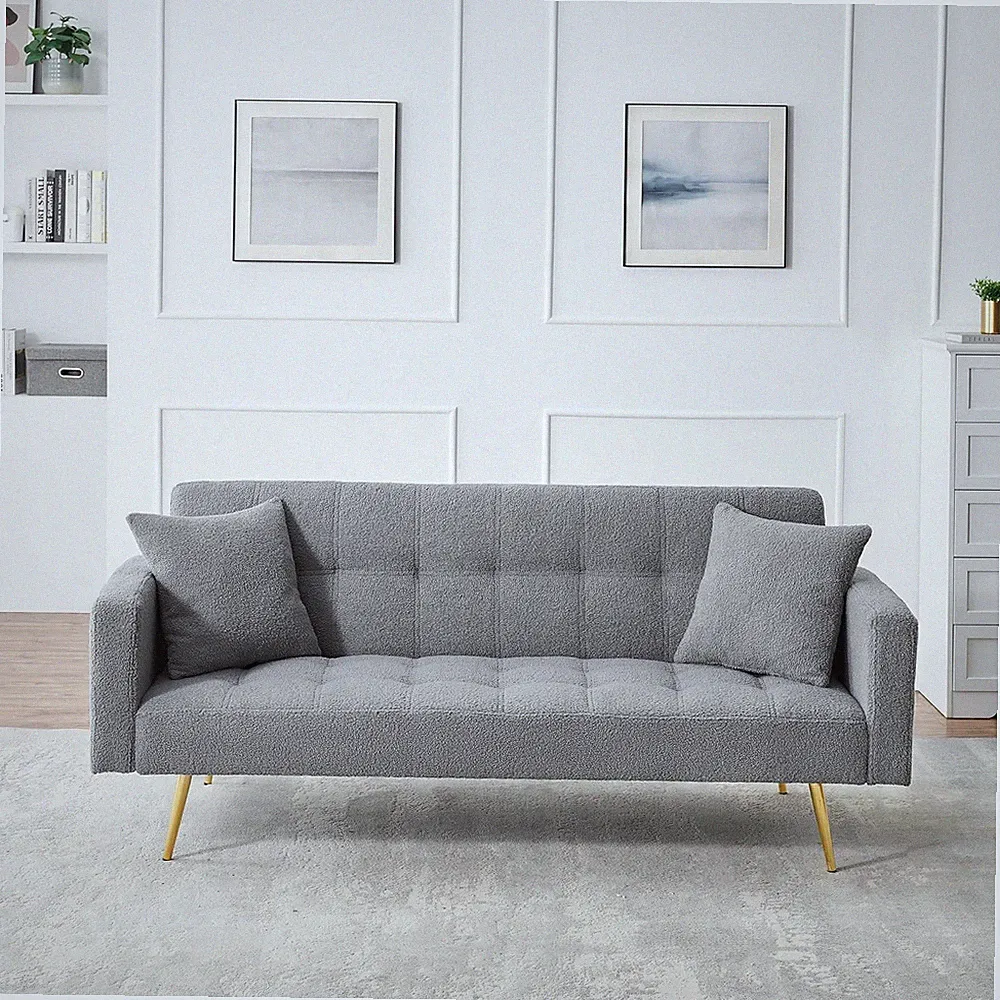 Teddy Fleece Convertible Sofa Bed with Adjustable Backrest & Metal Legs