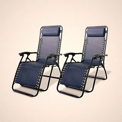 ZERO GRAVITY CHAIR BLUE SET (2) ANTI GRAVITY CHAISE LOUNGE RECLINER BEACH PATIO
